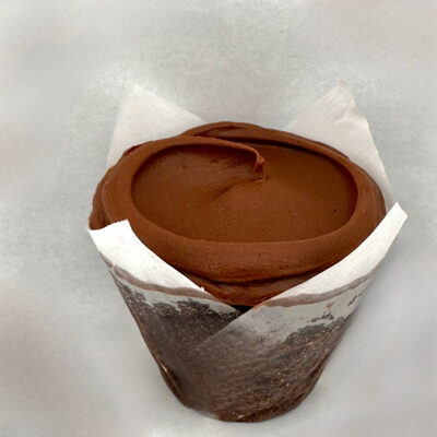 Eat at your own risk. Chocolate cupcake with a dark chocolate satin frosting.