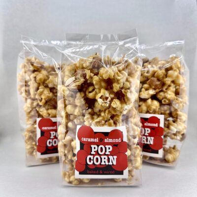 freshly popped, and covered in rich caramel and toasted almonds.
