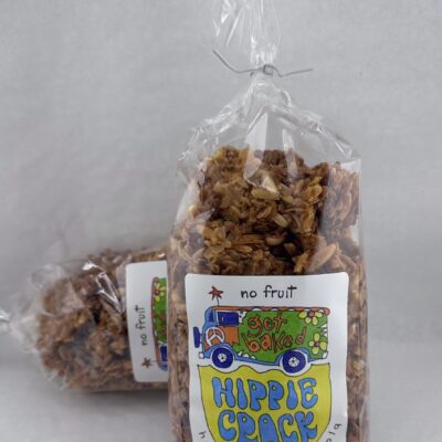 homegrown granola A mixture of toasted rolled oats and sliced almonds, dried cranberries, sweetened with honey and coconut.