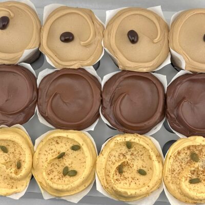 Fall cupcake box from Baked & Wired flavors pumpkin, chai, and chocolate